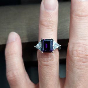 Size 4.75 Sterling Silver Rectangle And Triangle Cut Cubic Zirconia Ring